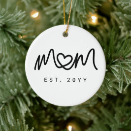 Enkel svart script hjärta Ny mamma etablerad Julgransprydnad Keramik