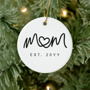Enkel svart script hjärta Ny mamma etablerad Julgransprydnad Keramik