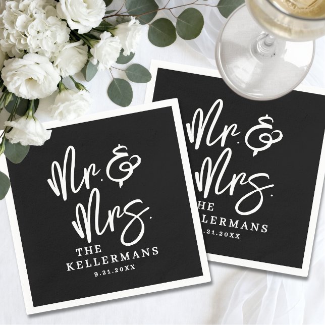 Enkel svart skrift bröllop pappersservett (Simple Black Script Wedding Napkins)