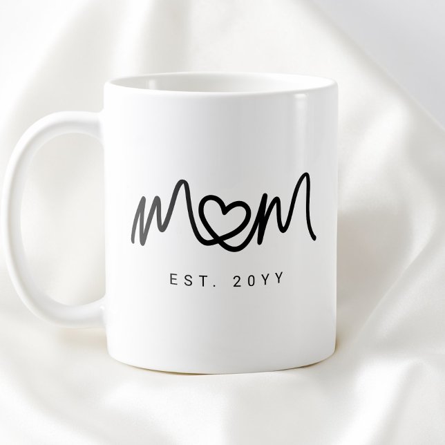 Enkel Svart Skript Hjärtan Ny Mamma Etablerad Est Kaffemugg (Simple Black Script Heart New Mom Established Est Coffee Mug)