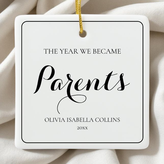 Enkel svart skript - nya jultider julgransprydnad keramik (Simple Black Script First Christmas New Parents Ceramic Ornament)