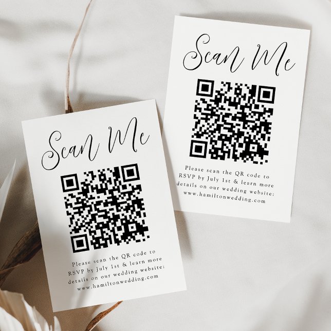 Enkel svart skript QR-kod bröllops-RSVP Tilläggskort (Skapare uppladdad)