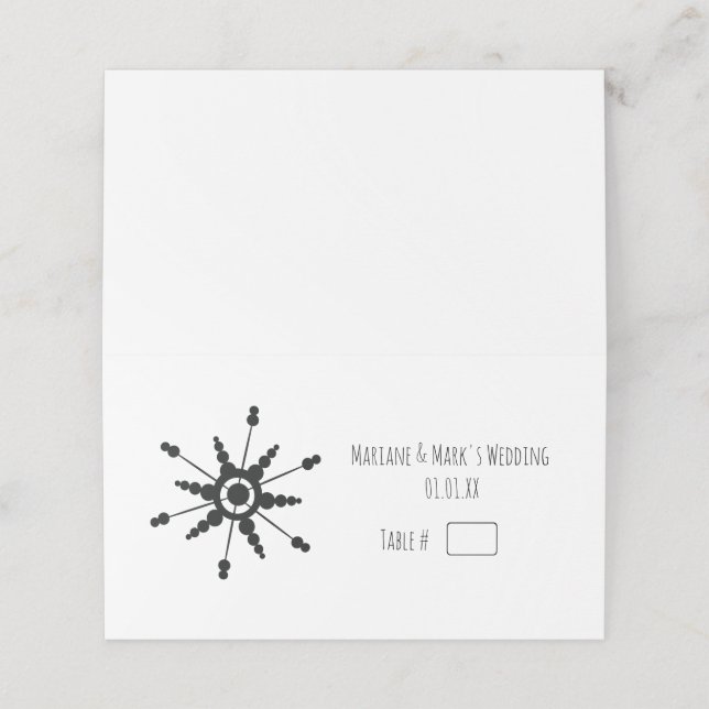 Enkel svart snöflinga bröllopsbord nummer placeringskort (Utvändigt utvikt)