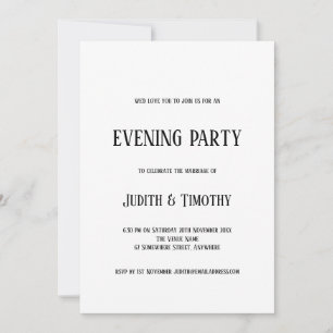 Enkel svart text vit Färg i kväll Party Inbjudningar