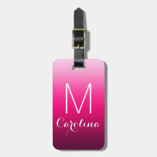 Enkel svart till den rosa lutningmonogramen bagagebricka