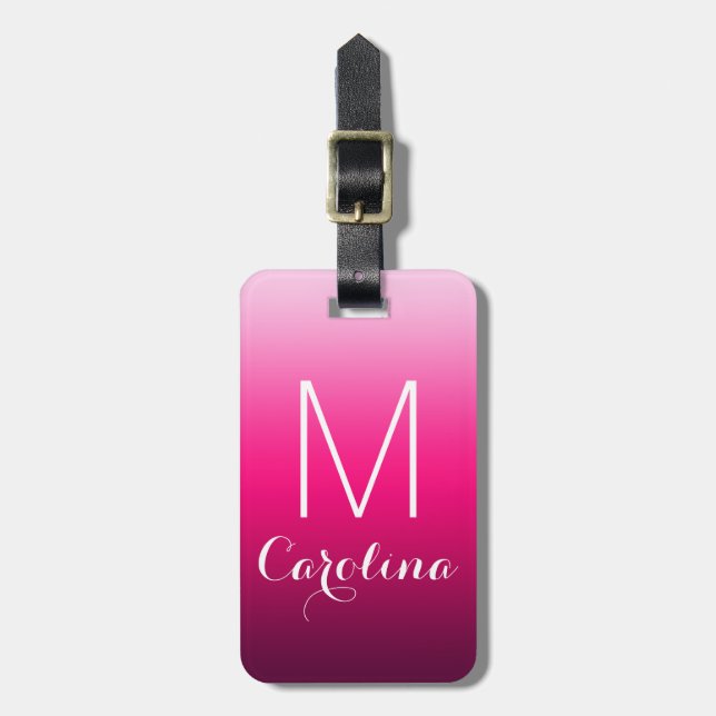 Enkel svart till den rosa lutningmonogramen bagagebricka (Vertikal Framsida)
