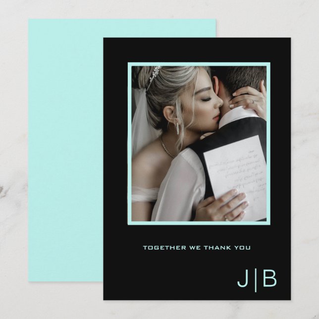  Enkel svart & turkos minimalistisk fotoscript  Tack Kort (Fram/baksida)