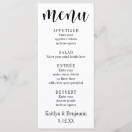 Enkel svart typografi på vit bröllopsmeny meny