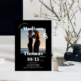 Enkel svart vit 1 foto fet minimalistisk Bröllop Inbjudningar