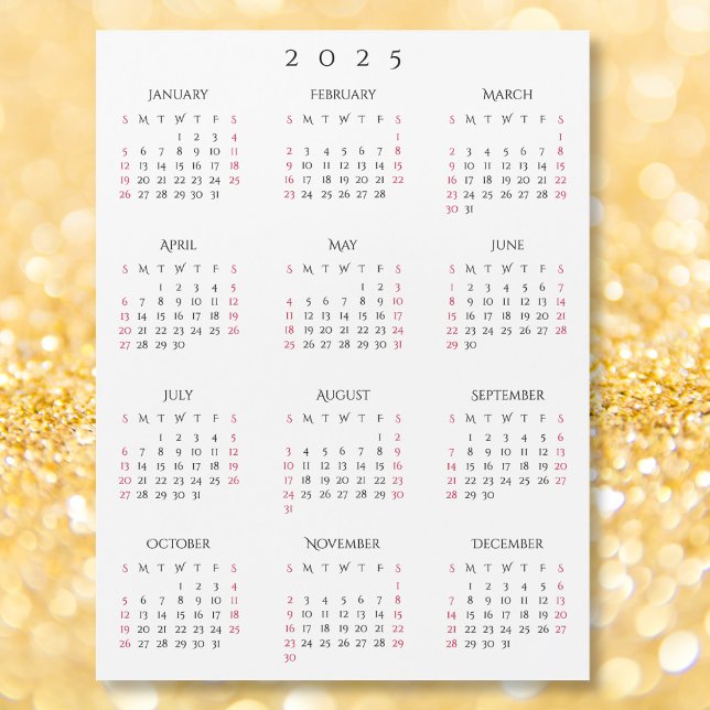 Enkel svart vit 2025 års magnetkalender för nyår (Simple Black White 2025 New Year Magnetic Calendar)