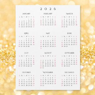 Enkel Svart Vit 2026 Nyår Magnetisk Kalender