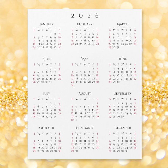 Enkel Svart Vit 2026 Nyår Magnetisk Kalender (Simple Black White 2026 New Year Magnetic Calendar)