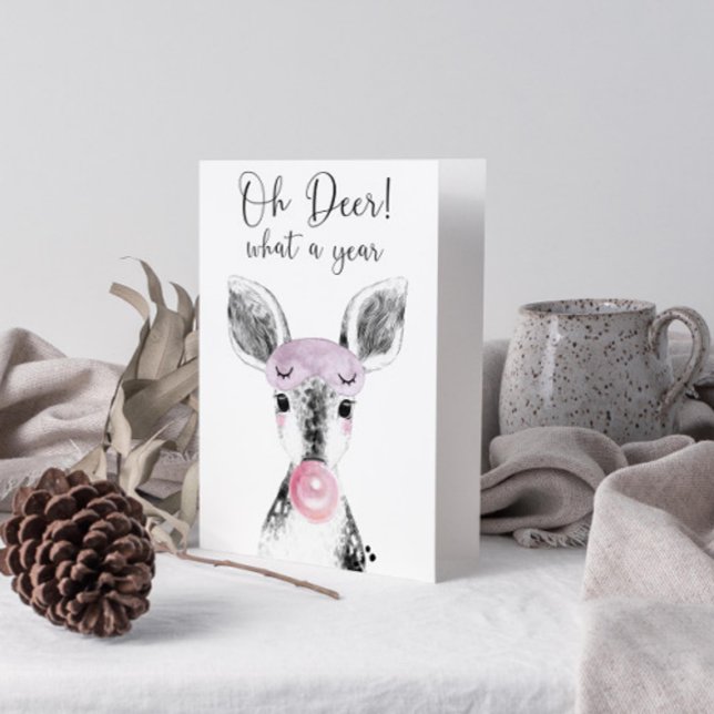 Enkel svart & vit Å hjort Vad ett år Citat Helgkort (Get into the holiday spirit with a heartfelt folded christmas card! 🎅)