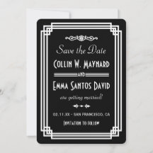 Enkel svart-vit Art Deco Save The Date