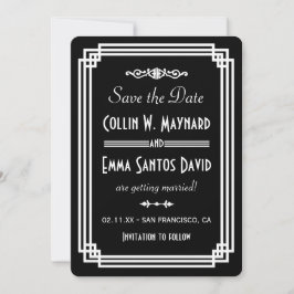 Enkel svart-vit Art Deco Save The Date Spara Datumet