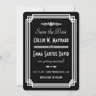 Enkel svart-vit Art Deco Save The Date Spara Datumet