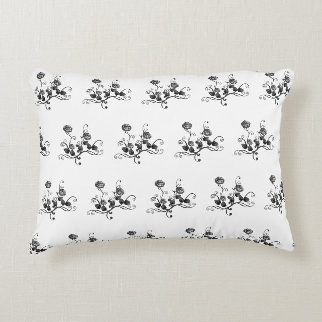 Enkel svart & vit blomaccentkudde Stylish Prydnadskudde (Framsidan)
