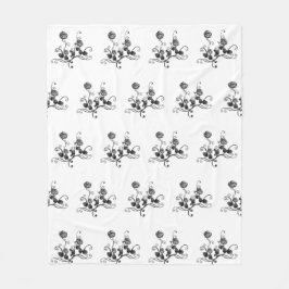 Enkel svart & vit blomfilt mysig fleecefilt