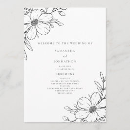Enkel svart vit blomsterbröllop program