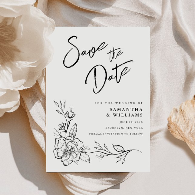 Enkel svart-vit blomsterbröllop spara datumet (Capture the moment with this Save the Date card, making your special day unforgettable!)