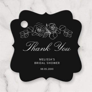 Enkel svart-vit blomstermiddag för bruden gåvor etiketter