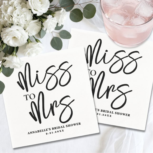 Enkel Svart Vit Bröllopsdusch för Bruden Script Pappersservett (Simple Black White Script Bridal Shower Napkins)