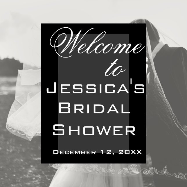 Enkel svart & vit bröllopsfestaffisch poster (Elegant black and white bridal shower poster)