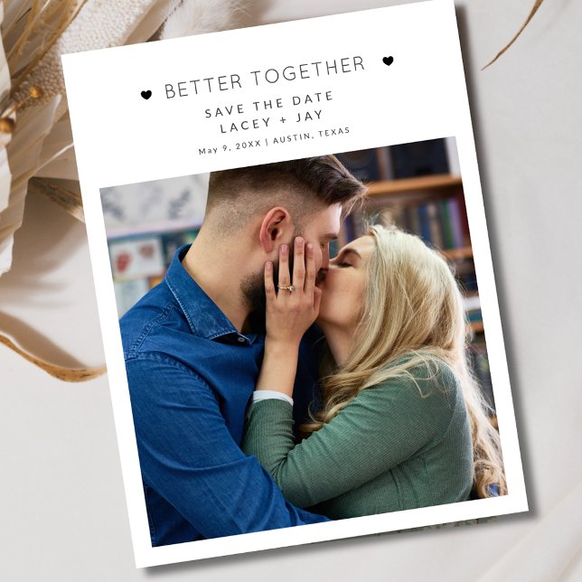 Enkel svart-vit bröllopsfoto Spara datum Meddelande Vykort (Photo Modern Black and White Save the Date)