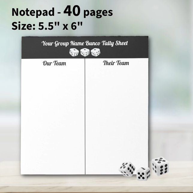 Enkel Svart Vit Bunco Tärningsbord Tally Anteckningsblock (Fun Bunco tally sheet notepad, 40 tear-off pages for easy scoring, tracking wins, and game nights!!.)