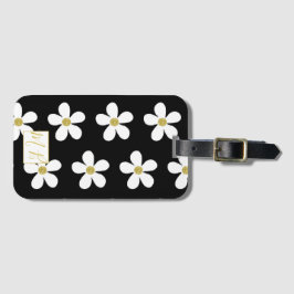Enkel svart vit Daisy Guld Monogram Travel Bagagebricka