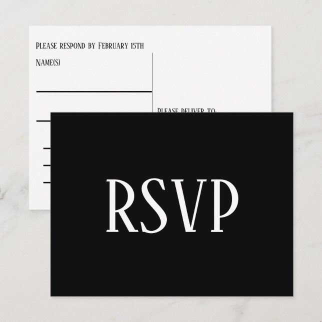 Enkel svart-vit design - RSVP-brevkort Vykort (Fram/baksida)