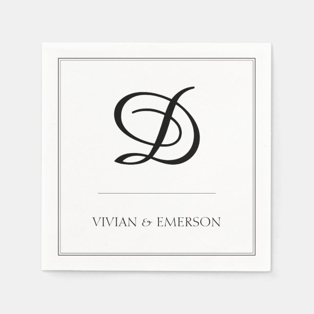Enkel svart vit Elegant Monogram Bröllop Pappersservett (Framsidan)