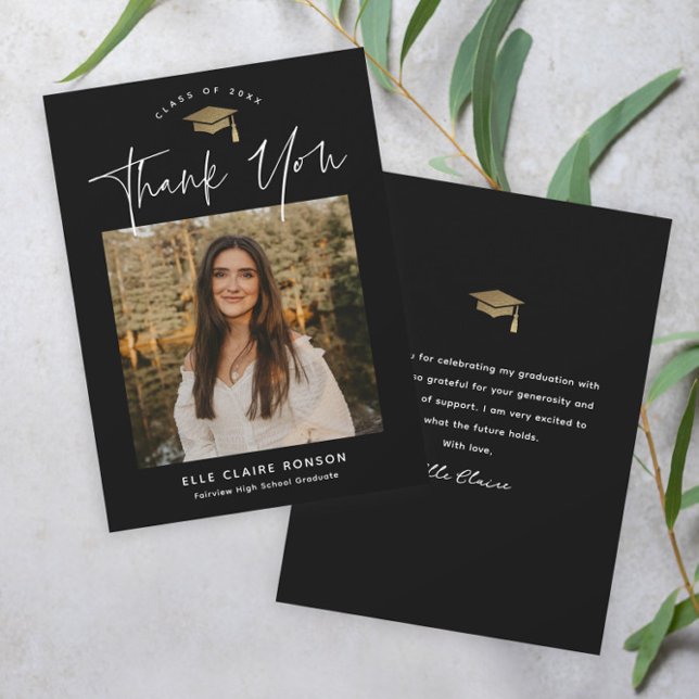 Enkel Svart & Vit Foto Examen Tack Kort (Skapare uppladdad)