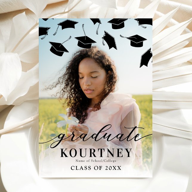 Enkel svart-vit fotobild examensinbjudan inbjudningar (Skapare uppladdad)