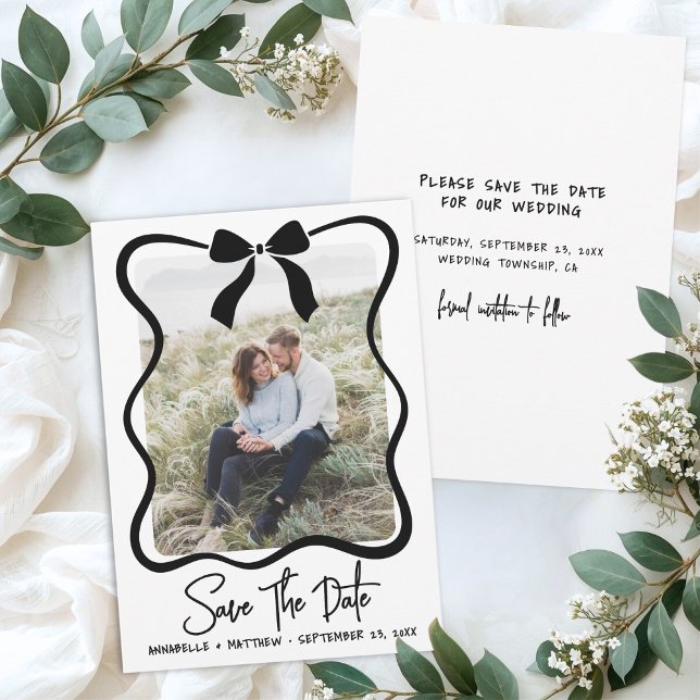 Enkel svart-vit fotobryllop spara datumet (Simple Black White Photo Wedding Save the Date)