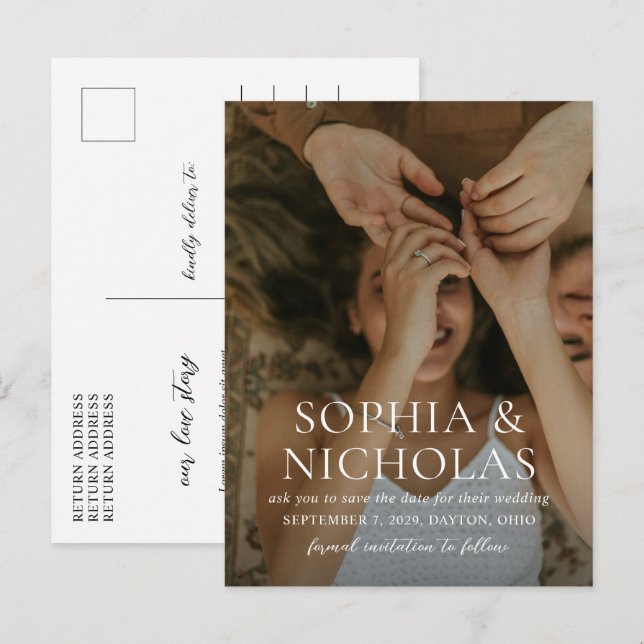 Enkel svart-vit fotobrylloppsinbjudan meddelande vykort (Fram/baksida)