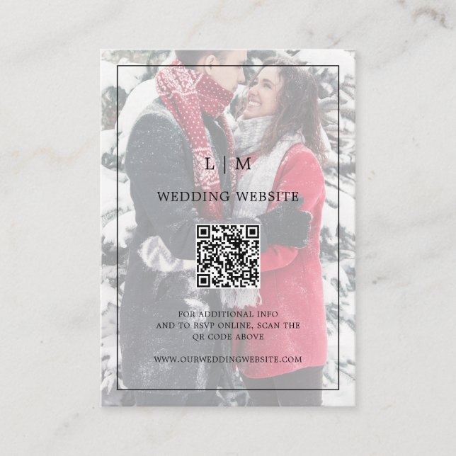 Enkel svart-vit fotokod QR-kod bröllop Tilläggskort (Framsida)