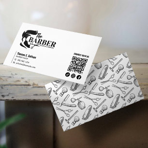 Enkel svart-vit frisörshop QR-kod Visitkort