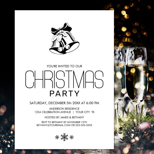 Enkel svart vit jul Klockor Party Inbjudningar (Skapare uppladdad)