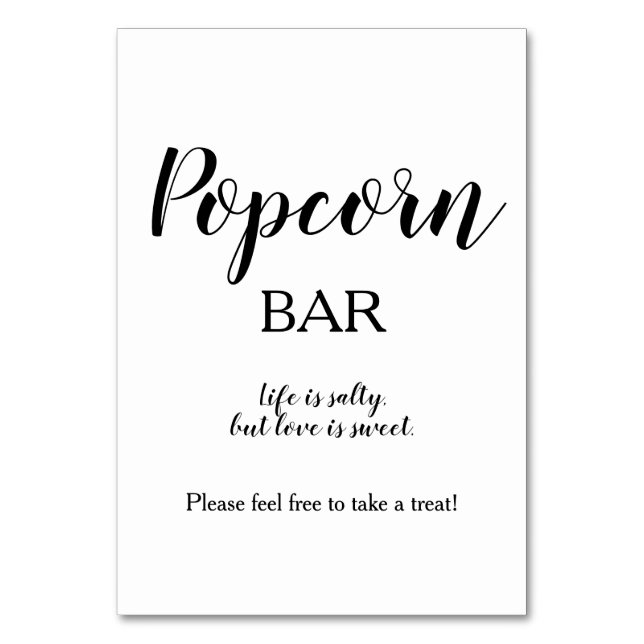 Enkel svart vit kalligrafi Popcorn Pub Bordsnummer (Framsidan)