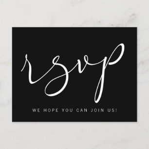 Enkel svart-vit kalligrafi RSVP vykort