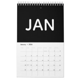 Enkel svart-vit minimalistisk 2026 kalender