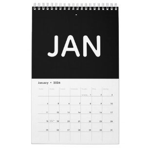 Enkel svart-vit minimalistisk 2026 kalender