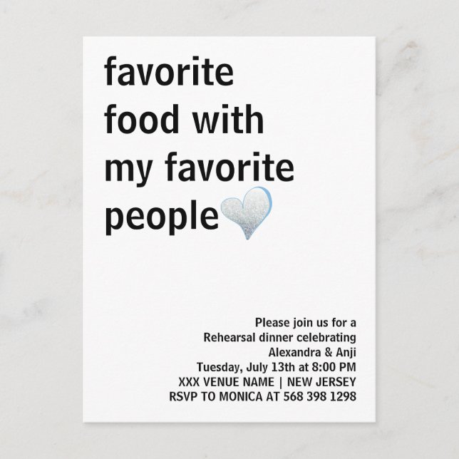 Enkel svart & vit minimalistisk middag inför bröll vykort (Framsida)