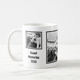 Enkel svart-vit minimalistisk tredelad fotokollage kaffemugg
