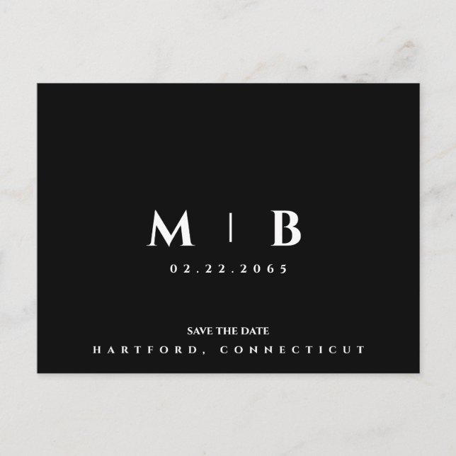 Enkel svart-vit monogram bröllop Save the Date Vykort (Framsida)