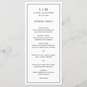 Enkel svart-vit monogram Elegant bröllop Meny