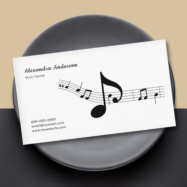 Enkel, svart & vit musiklärare visitkort (Simple, Black & White Music Teacher Business Card)