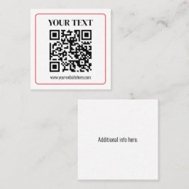 Enkel svart & vit QR-kod med röd ram Fyrkantigt Visitkort