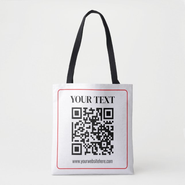 Enkel svart & vit QR-kod med röd ram Tygkasse (Framsida)